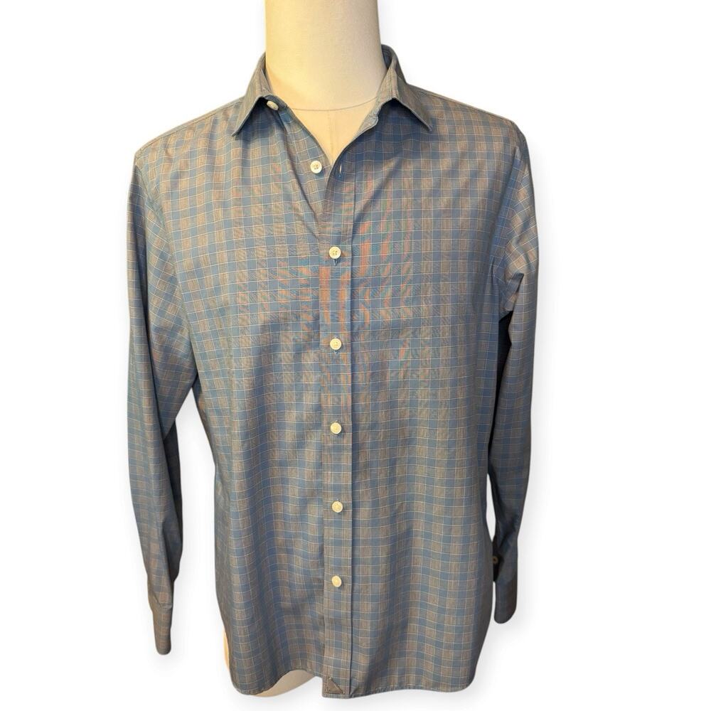 UNTUCKit Shirt Wrinkle Free Mens Blue Plaid Button Up Cotton Size Large Spread